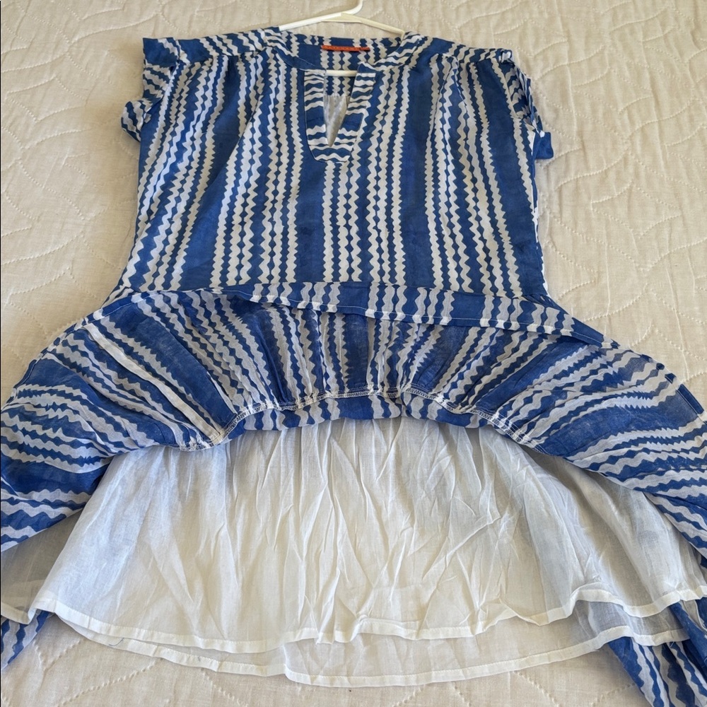Oliphant Ziggy Blue and White Cotton Roll Sleeve Summer Dress Small - Picture 7 of 11